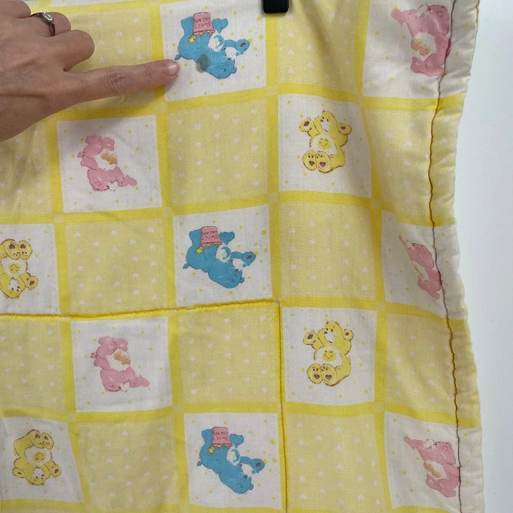 Vintage 1980s Care Bears Handmade Baby Quilt Blanket Love a Lot 50x39